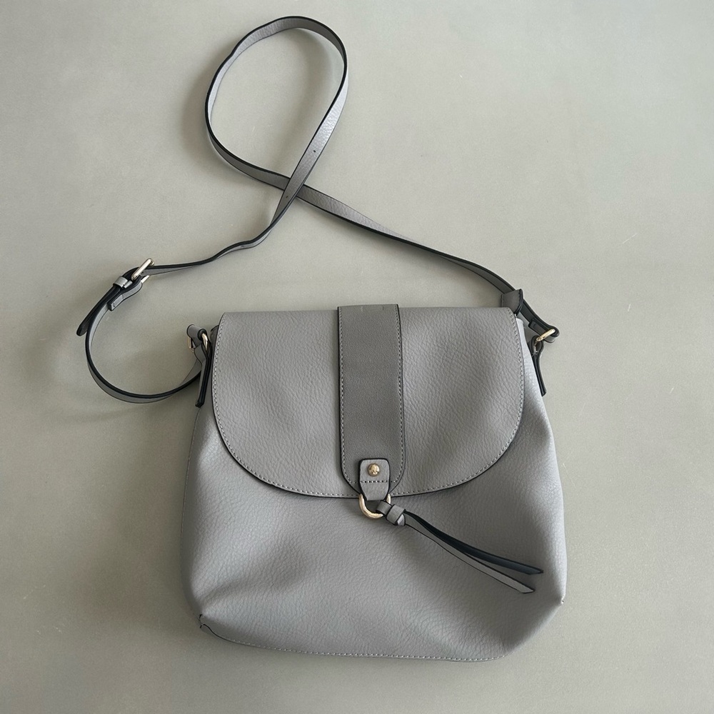 Louenhide Light Grey Vegan Leather Crossbody Bag with Adjustable Strap